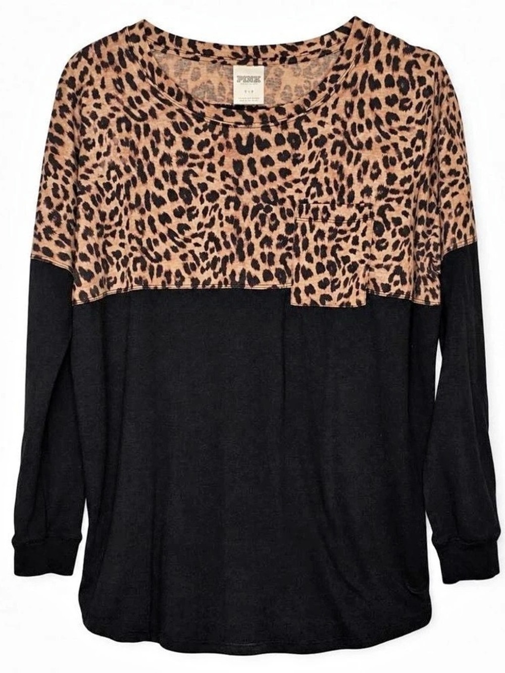 PINK Leopard Color Block Long Sleeve Size Small